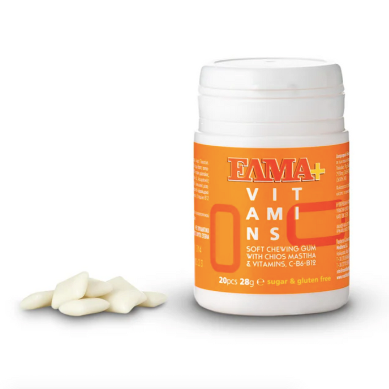 Natural Chewing Gum with Real Mastic Gum (Mastiha) & Vitamins C, B6 & B12. ELMA+Vitamins with Chios mastic gum combines the benefits of Chios mastic gum with those of vitamins. Buy mastic gum online for delivery to your door anywhere in Australia.