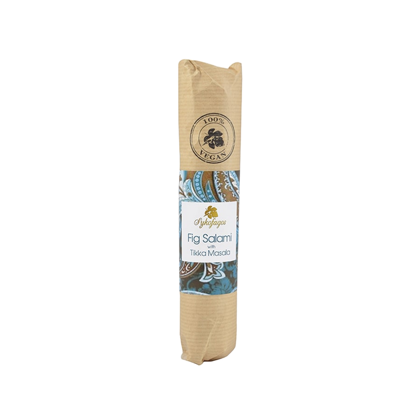 Vegan sausage made with dried figs from Greece for gourmet grocer Grecian Purveyor in Sydney. Best quality vegan fig salami in Australia. Buy online and get free delivery.