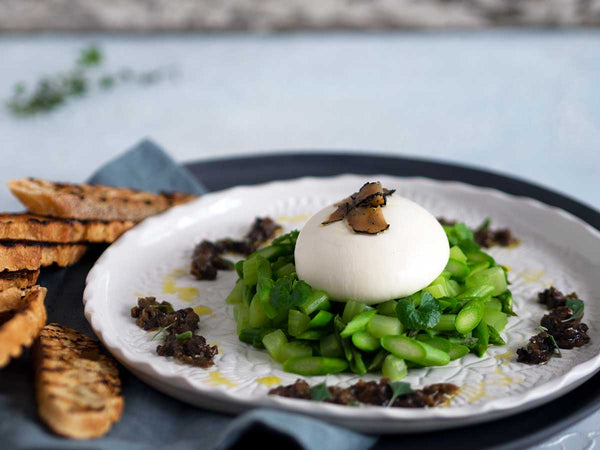 BURRATA SALSA TARTUFATA WITH ASPARAGUS AND CELERY SALAD by SARA FROM BELLY RUMBLES