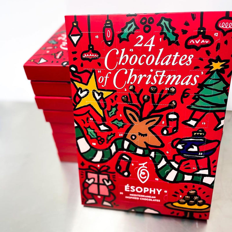 A new mouthwatering Christmas Pralines Advent Calendar with a collection of Mediterranean inspired chocolates for the real chocolate connoisseurs by artisan chocolatier Esophy from Greece. Treat loved ones to something special this Christmas. Buy Greek chocolates online for delivery to your door anywhere in Australia.