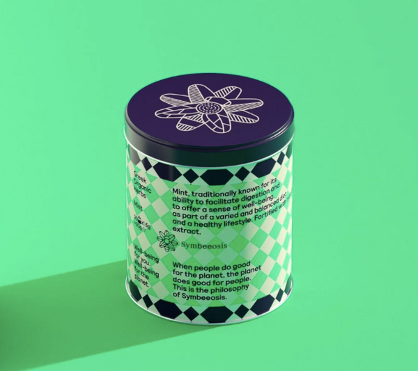 Premium organic Greek mint herbal tea in a stunning recyclable cylinder tin by Symbeeosis, perfect for those who want to elevate their wellbeing with nature's medicine daily!  Organically grown in Greece without the use of any pesticides or fertilisers. Delivery Australia wide.