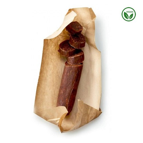 Vegan sausage made with dried figs from Greece for gourmet grocer Grecian Purveyor in Sydney. Best quality vegan fig salami in Australia. Buy online and get free delivery.