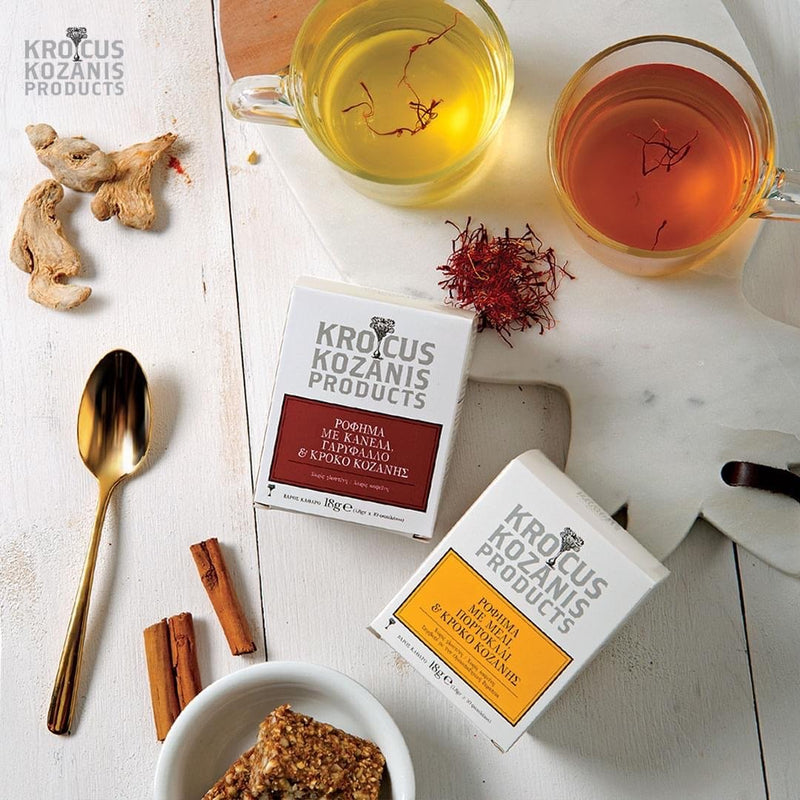 organic herbal tea with honey, orange and saffron tea. Best Greek products by gourmet grocer Grecian Purveyor.